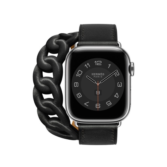 Apple Watch Hermès - 41mm Noir Swift Leather Gourmette Double Tour Noir Band - Picture 1 of 6